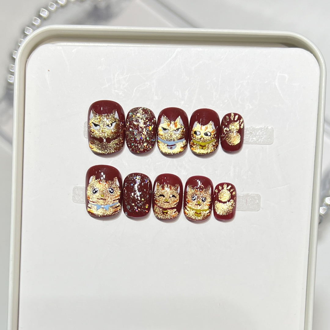 Artistic Press-On Nail Set with Elegant Floral Design Bowlift