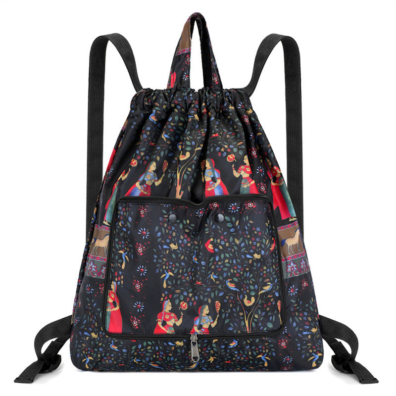Lightweight Floral Drawstring Backpack Bowlift