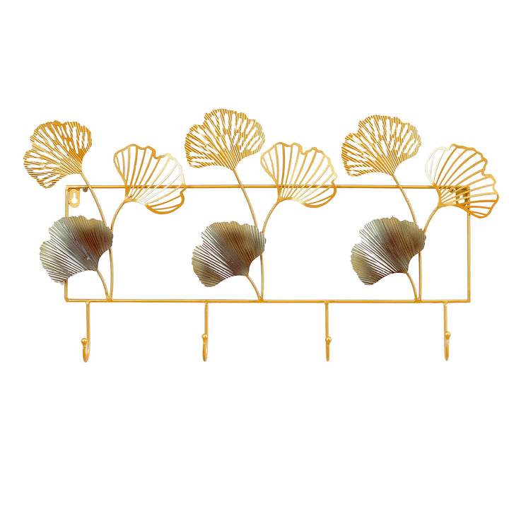 Decorative Metal Wall Hook Rack with Ginkgo Leaf Design Bowlift