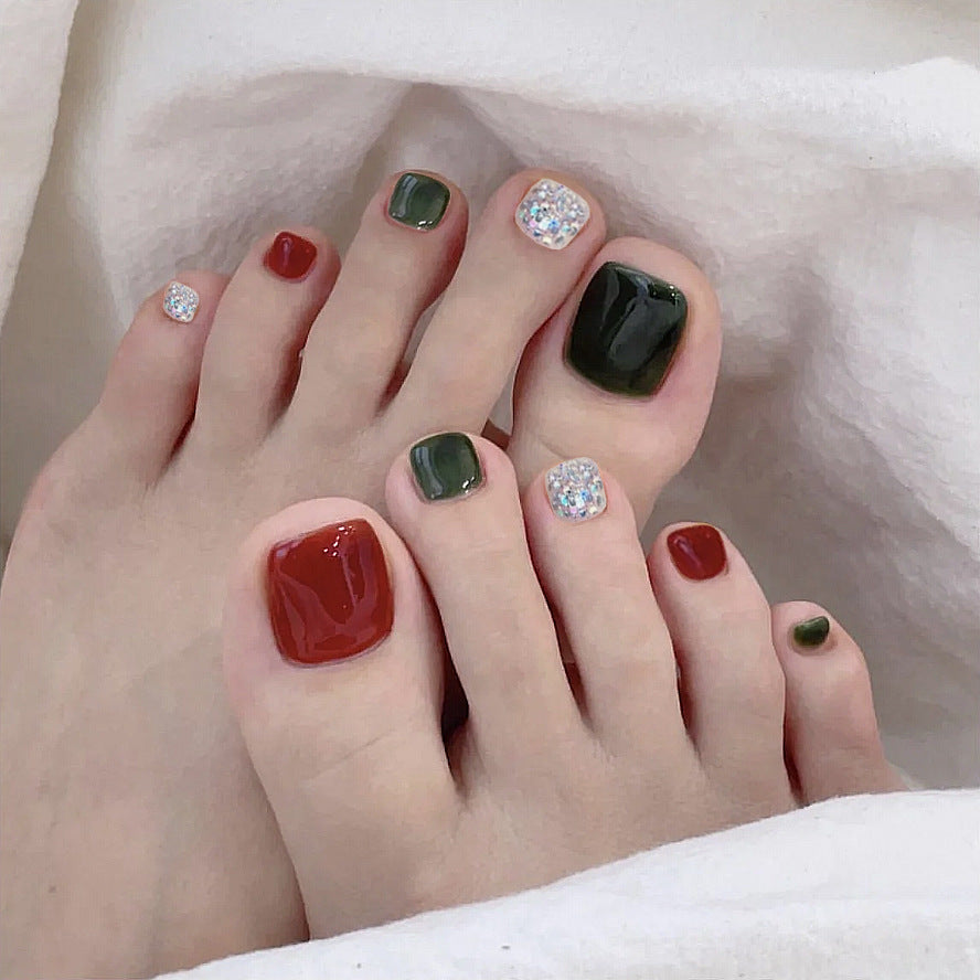 Premium Decorative Press-On Toenails with Crystal Accents Bowlift
