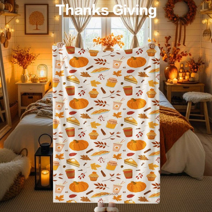 Thanksgiving-Themed Cozy Fleece Blanket