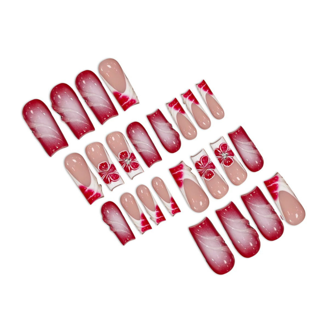 Artistic Floral Press-On Nails Bowlift