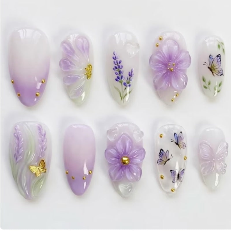 Nature-Themed Artistic Press-On Nail Set Bowlift