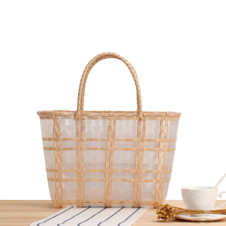 Modern basket bag with refined stripes Bowlift