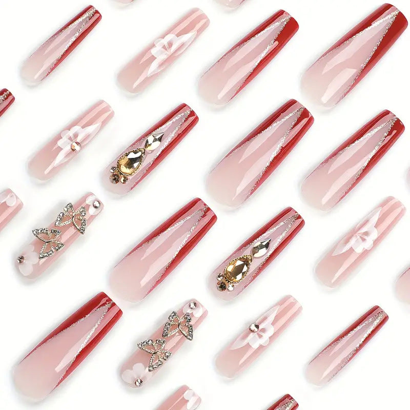 Glamorous Decorative Long-Length Press-On Nails Bowlift
