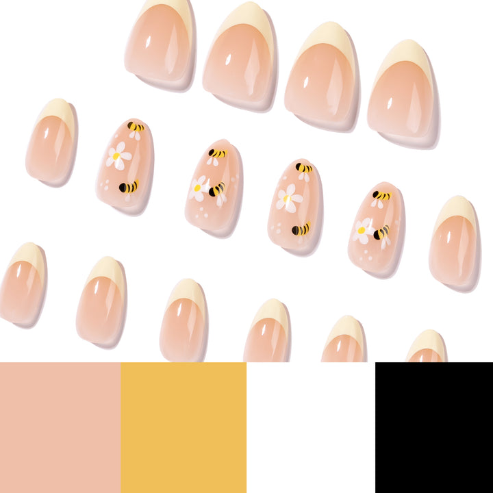 Artful Nail Art with Bee and Flower Design Bowlift