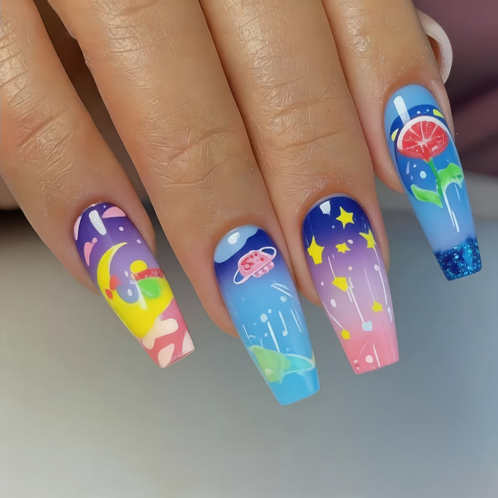 Glamorous artificial nails with colorful 3D designs Bowlift