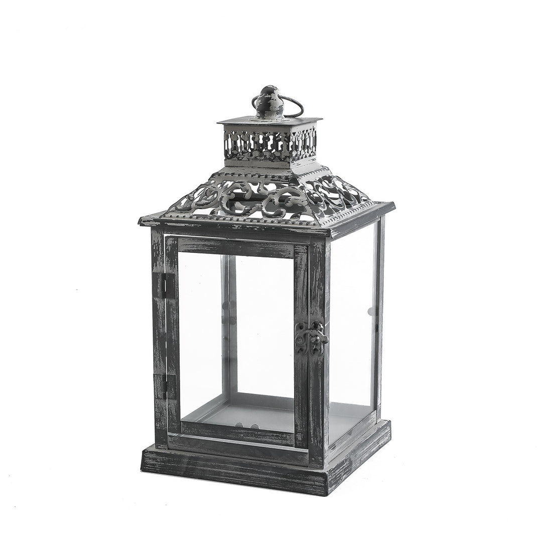 Ornate Distressed Wooden and Metal Glass-Paneled Decorative Lantern Bowlift
