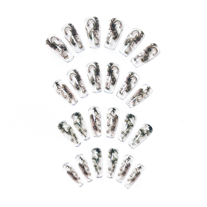Artificial nails with modern transparent marble effect Bowlift