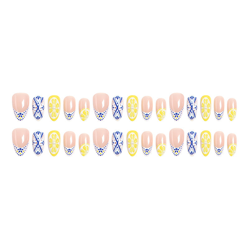 Artificial nail set with creative lemon and flower patterns Bowlift