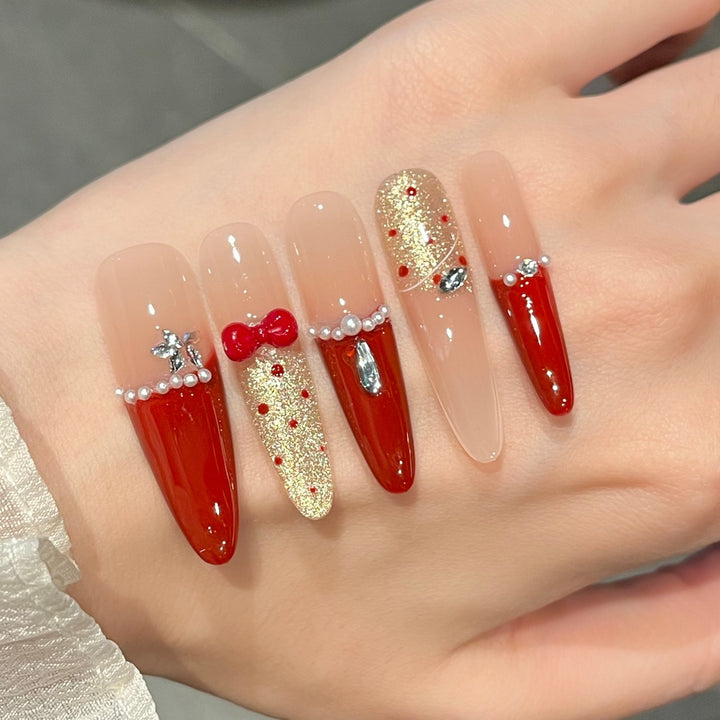 Festive Themed Press-On Nail Extensions Bowlift