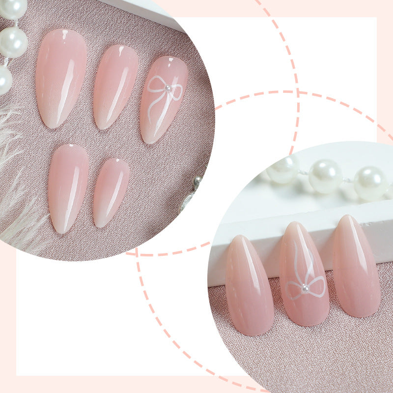 Elegant Press-On Nail Set with Delicate Floral Accents Bowlift