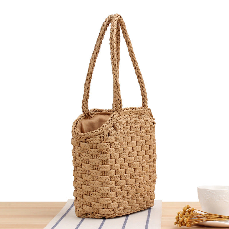 Braided shopping bag with reinforced bottom and long carrying handles Bowlift