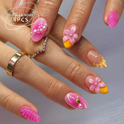 Decorative Floral Long Press-On Nail Set Bowlift