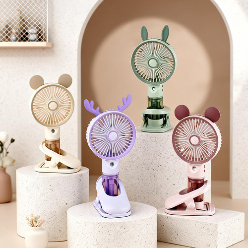 Cooling compact rechargeable clip-on misting handheld fan with detachable water reservoir and adjustable tilt Bowlift
