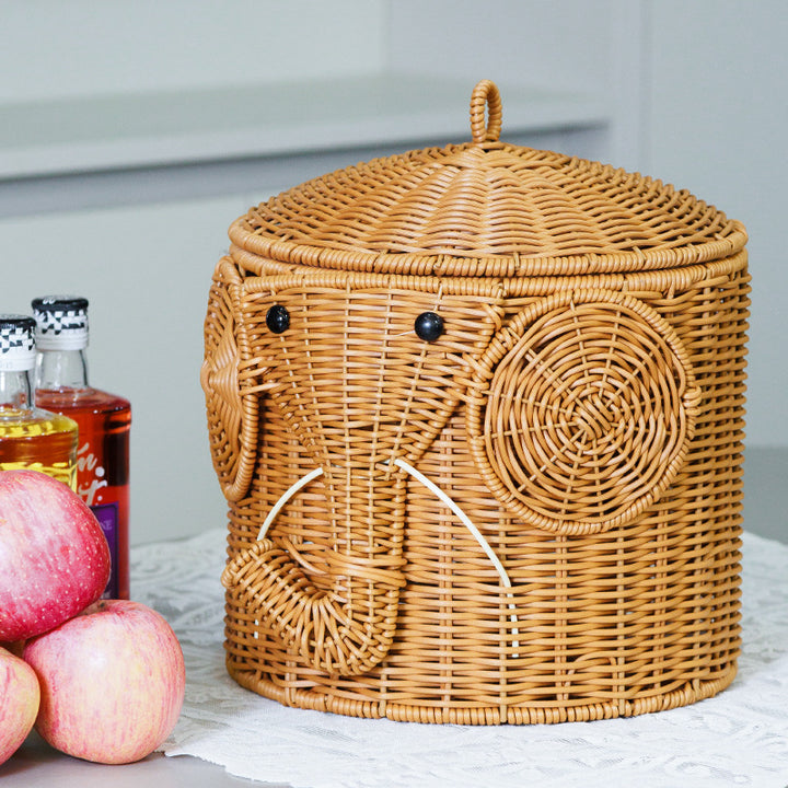 Elephant-Shaped Woven Storage Basket Bowlift