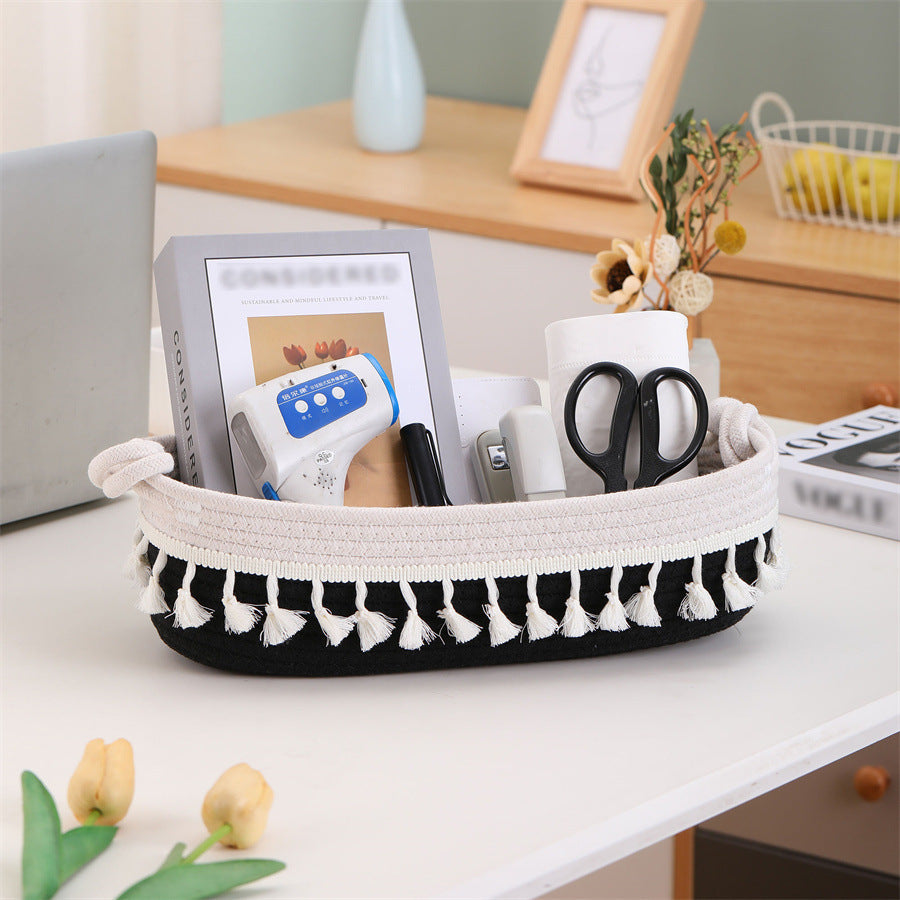 Women Versatile Storage Basket with Tassel Decoration Bowlift