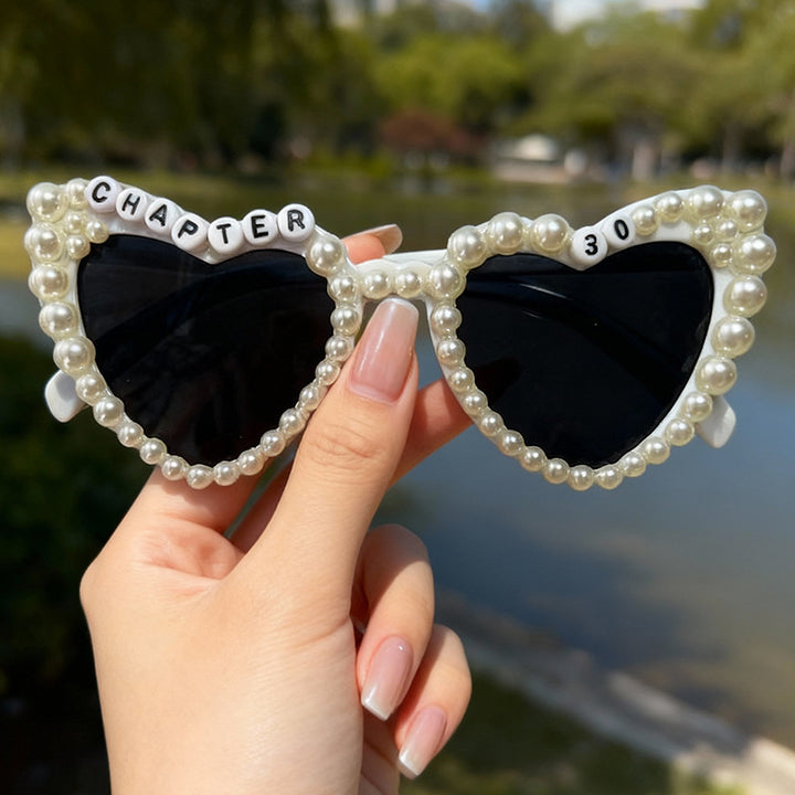Pearl-Accented Heart-Shaped Sunglasses Bowlift