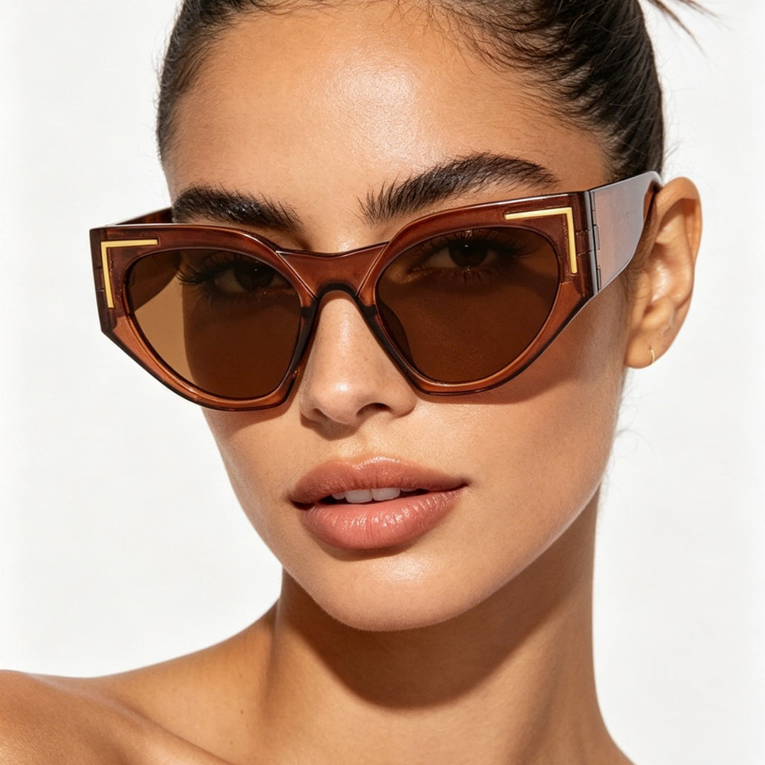 Women's Creative Cat-Eye Sunglasses with Transparent Frame and Brown Lenses Bowlift
