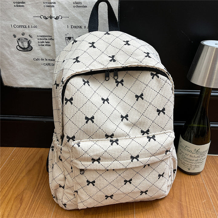 Casual Bow-Embellished Corduroy Backpack