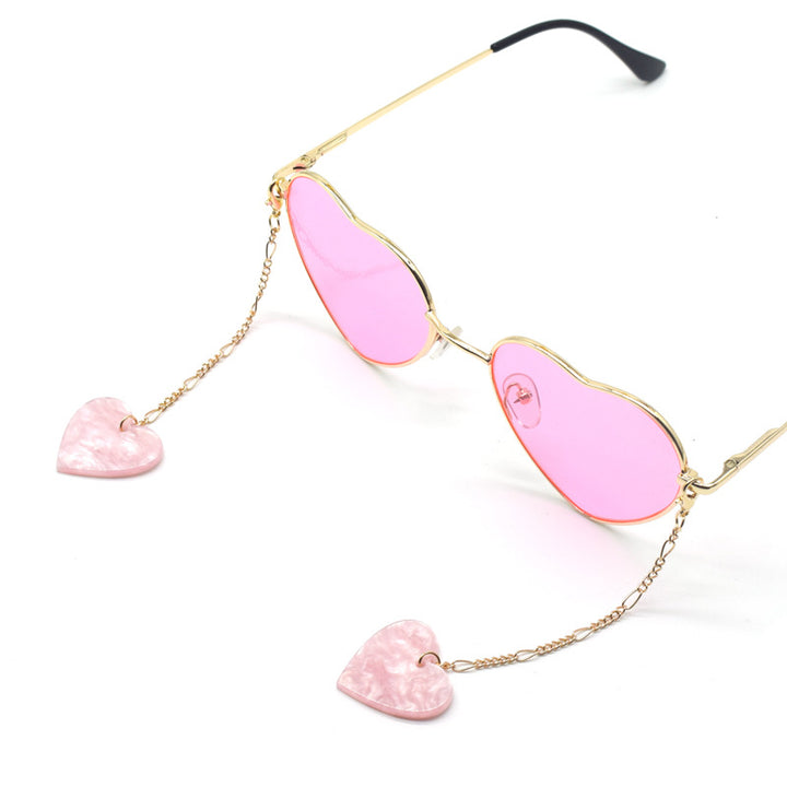 Heart-Shaped Dangle Earrings with Golden Chain Bowlift