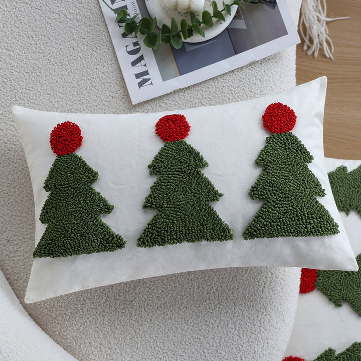 Rectangular decorative cushion cover with tufted Christmas tree application Bowlift