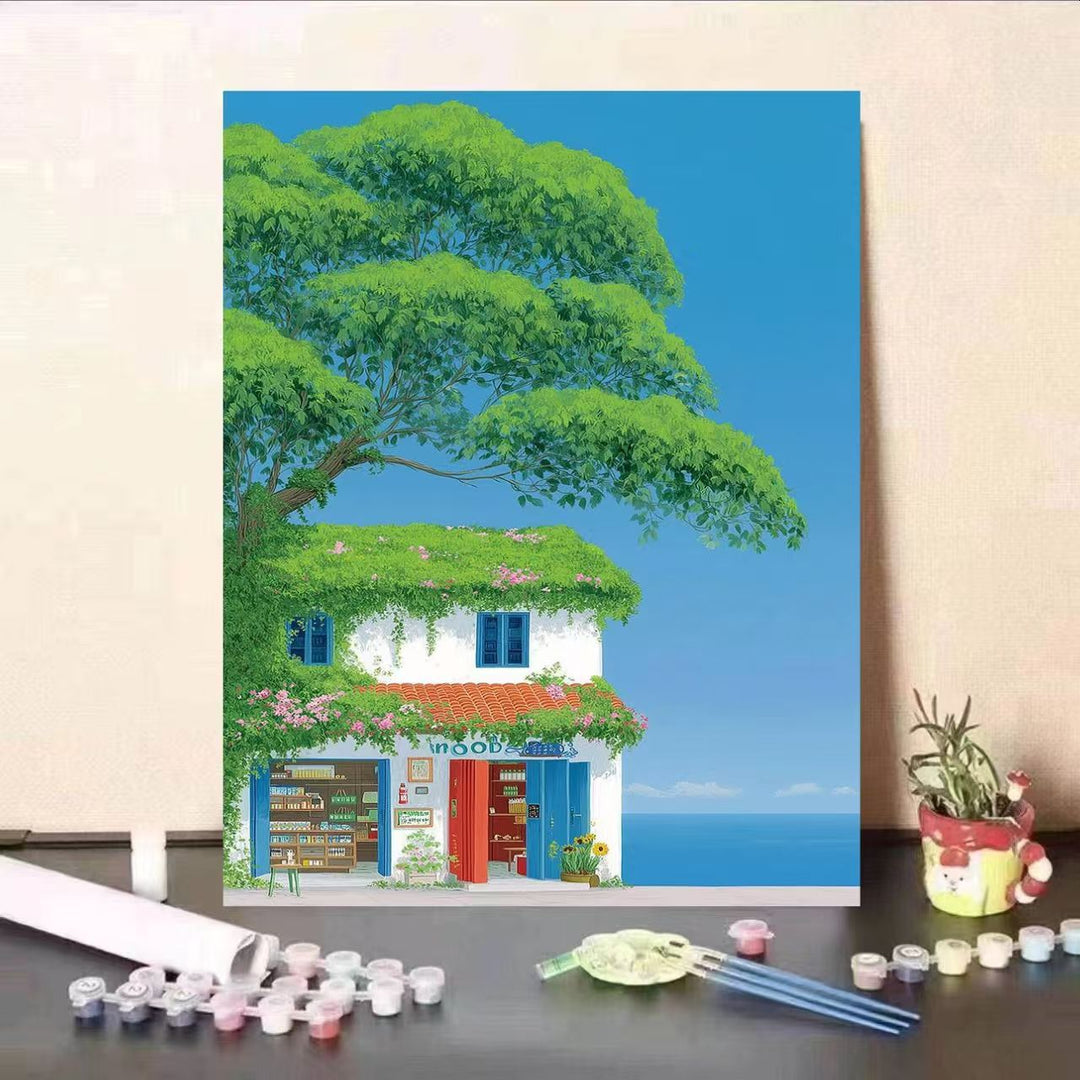 Scenic Coastal Village Canvas Art Bowlift