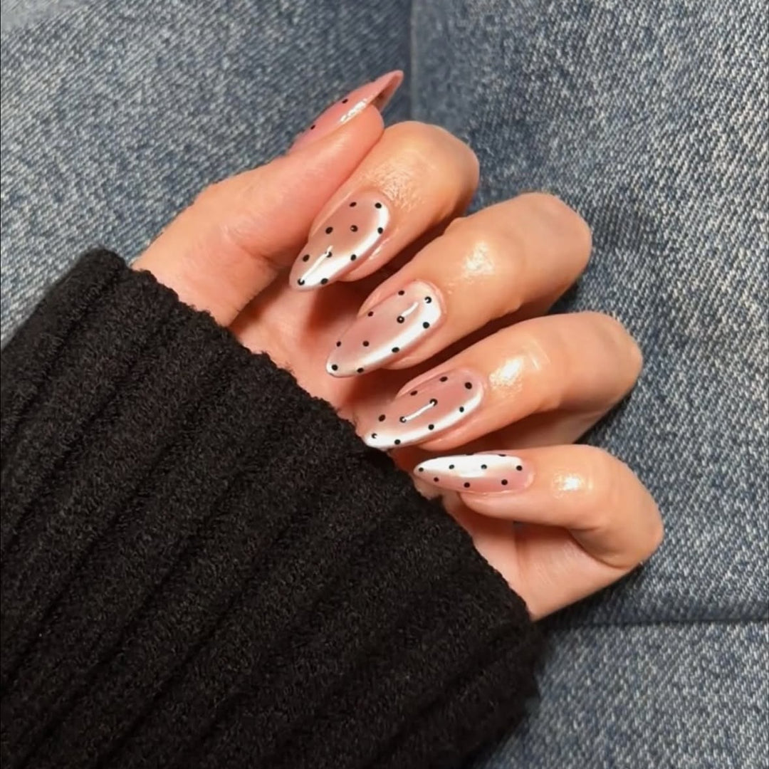 Acrylic Nail Set with Modern Polka Dot Design Bowlift