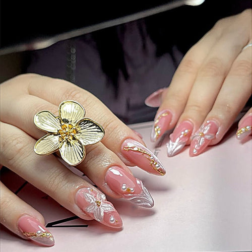 Creative Nail Art Set with Elegant Floral and Glittering Decorations Bowlift