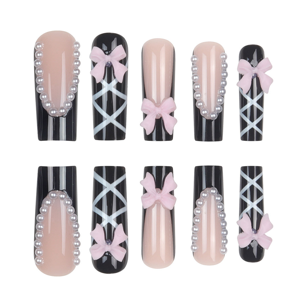 Artistic Bow-Adorned Stiletto Nail Set Bowlift