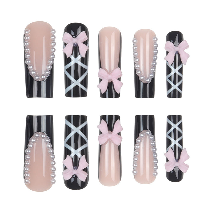 Artistic Bow-Adorned Stiletto Nail Set Bowlift