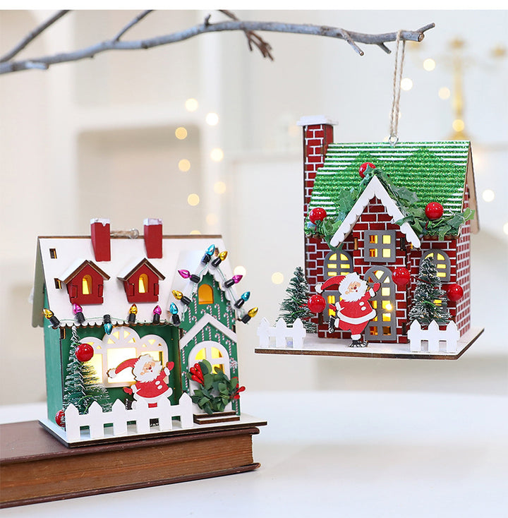 Miniature Wooden Christmas House Hanging Ornament
