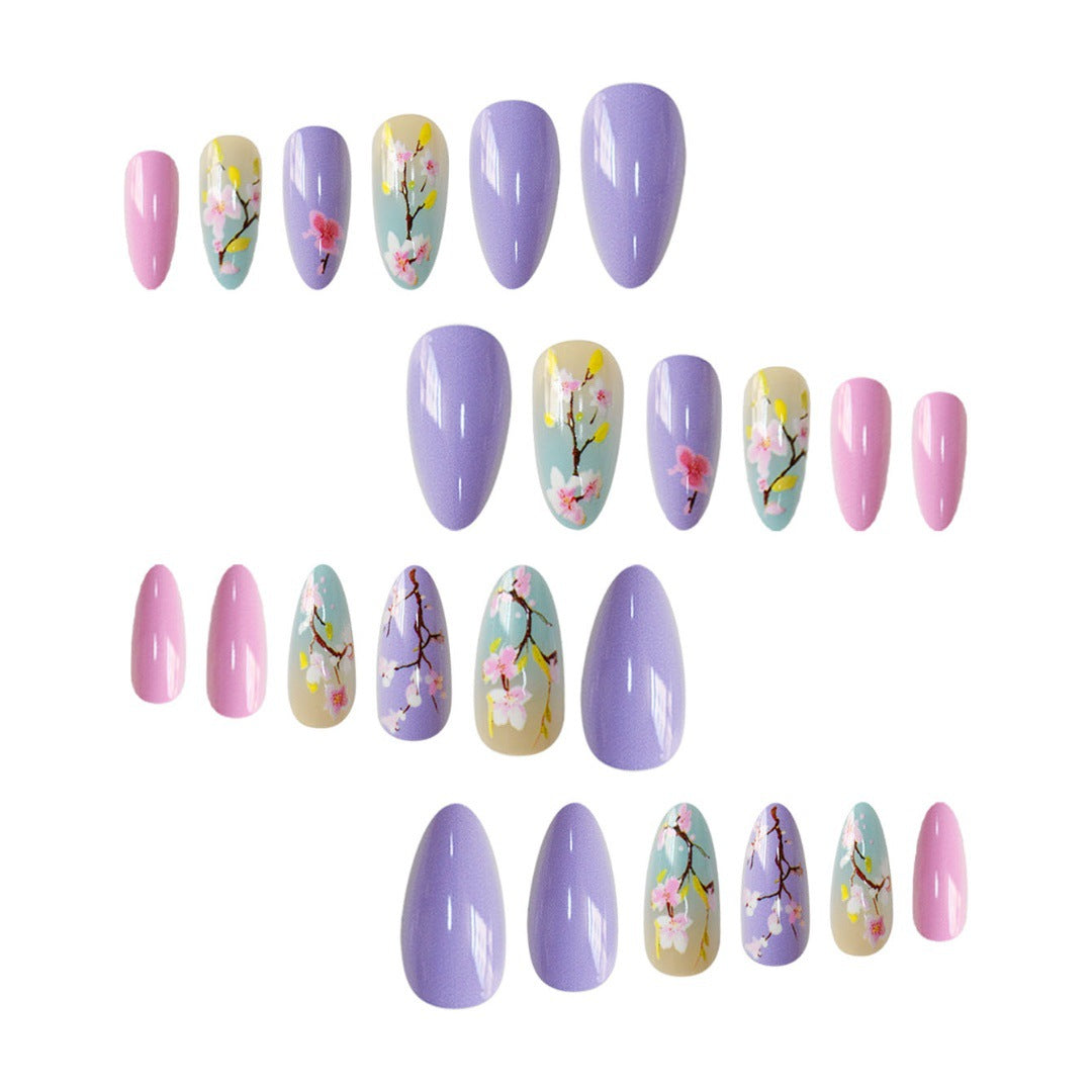 Artistic Floral Press-On Nail Enhancements Bowlift