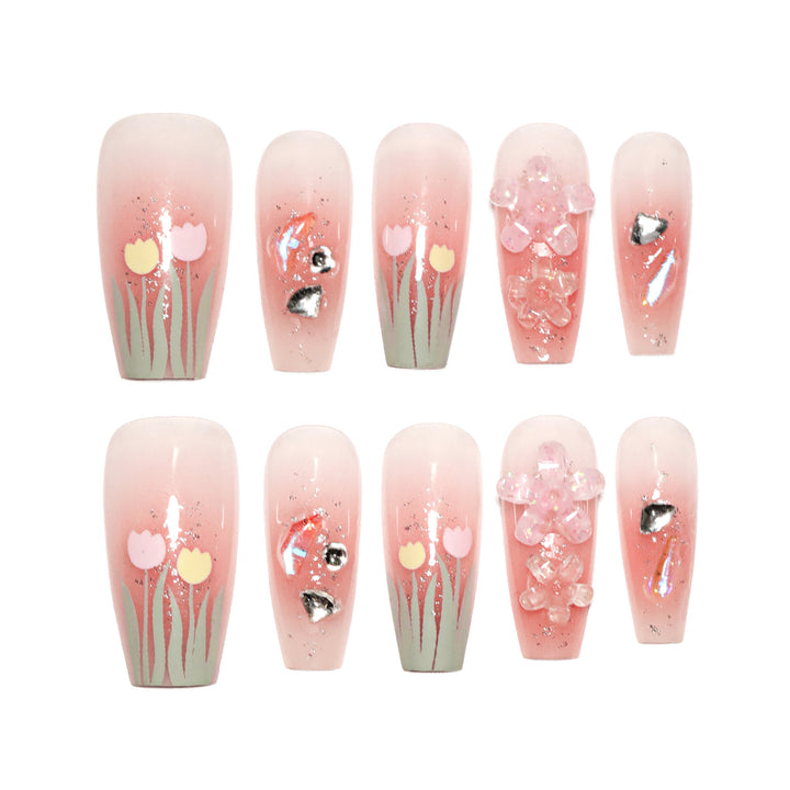 Artistic acrylic nails with floral design Bowlift