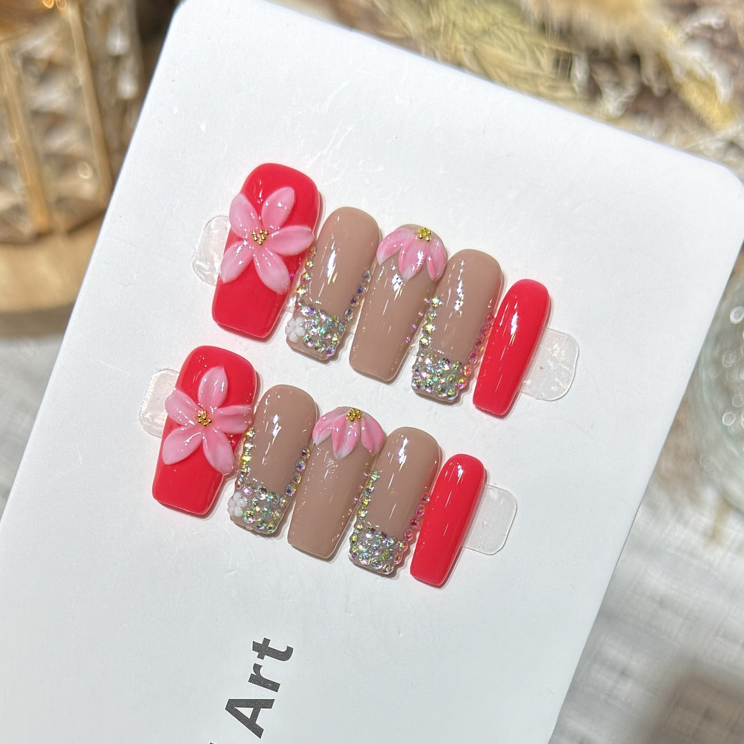 Decorative Floral Press-On Nail Art Set Bowlift 1788224002