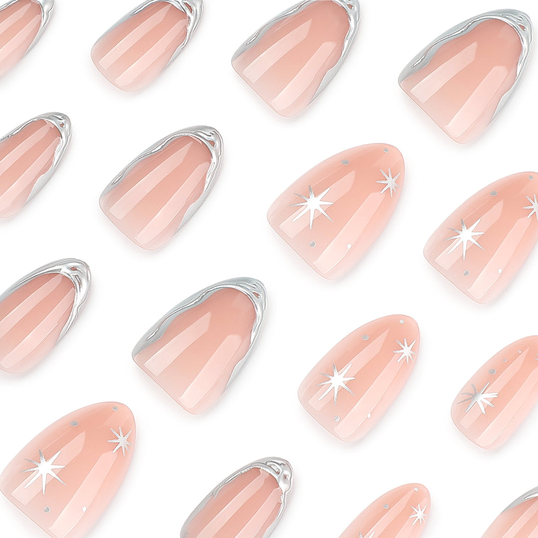 Shiny stiletto nails with elegant silver embellishment Bowlift