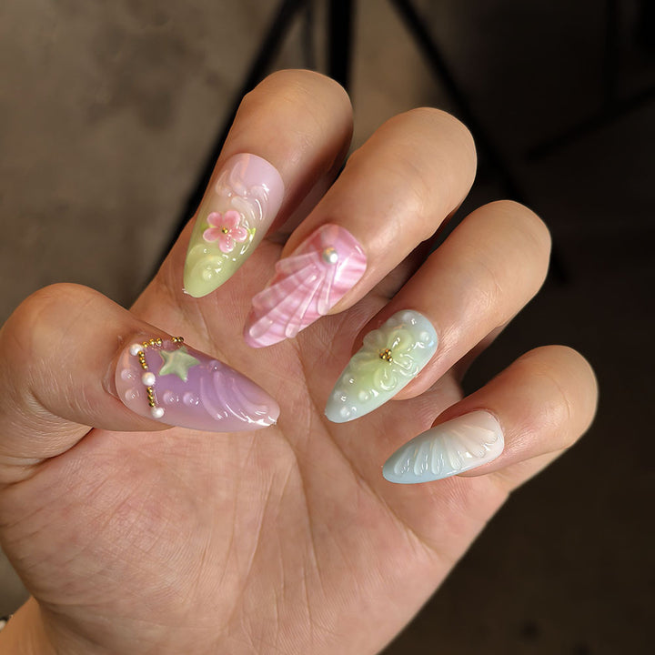 Artistic Nature-Inspired Press-On Nail Set Bowlift