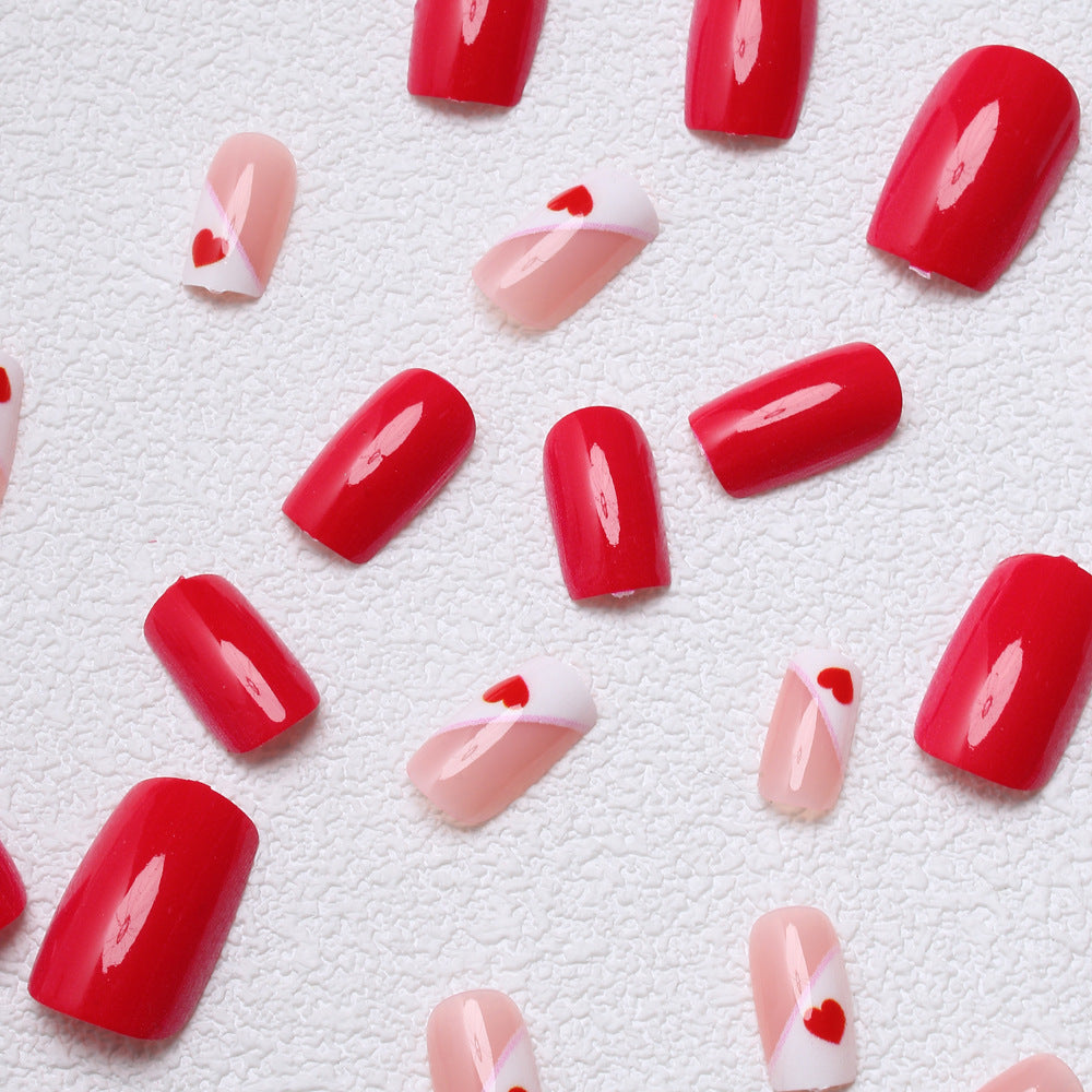 Heart-Embellished Press-On Nail Art Bowlift