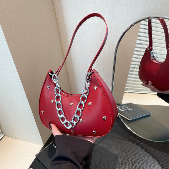 Chic Heart-Embellished Shoulder Bag Bowlift