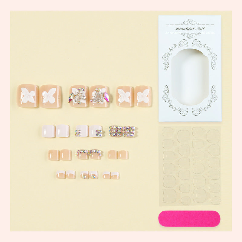 Decorative Press-On Nail Art Set with Butterfly and Gem Accents Bowlift