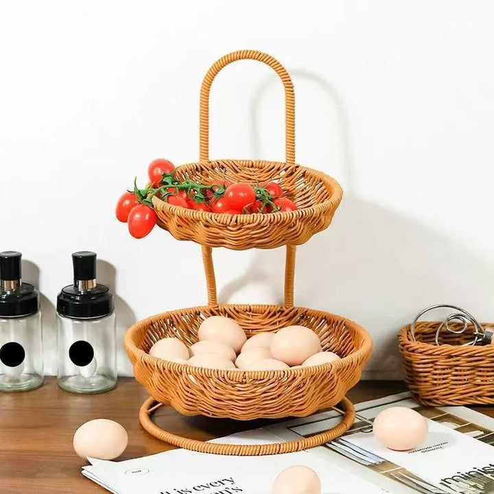 Two-Tiered Woven Serving Basket Bowlift