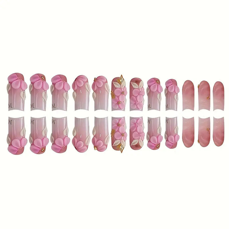 Floral-Accent Press-On Nail Art Bowlift