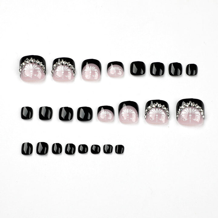 Decorative Press-On Toenails with Elegant Gemstone Accents Bowlift