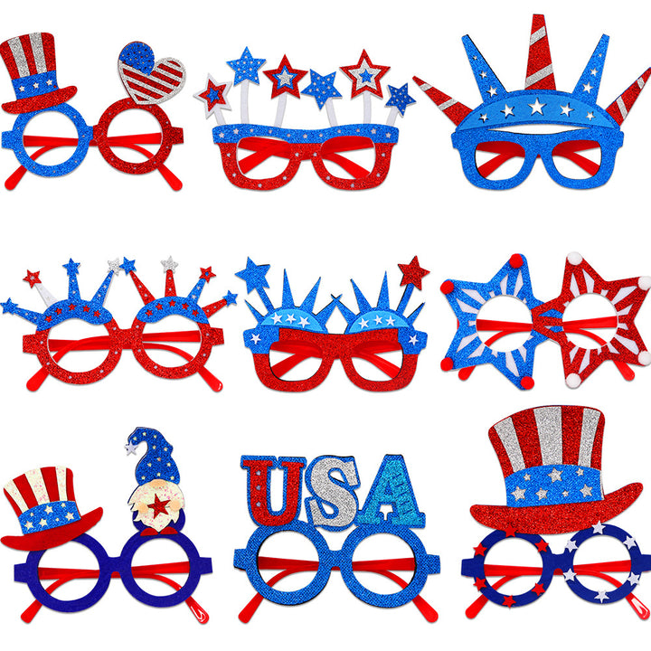 Unisex nan patriotic glitter novelty party glasses with USA letter topper Bowlift