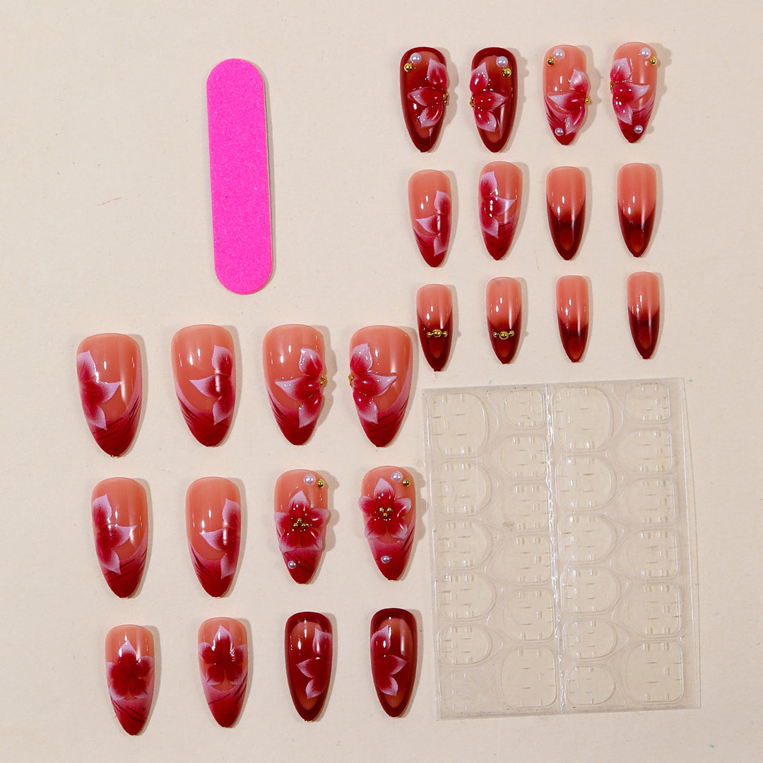 Floral Accent Stiletto Nail Art Extensions Bowlift
