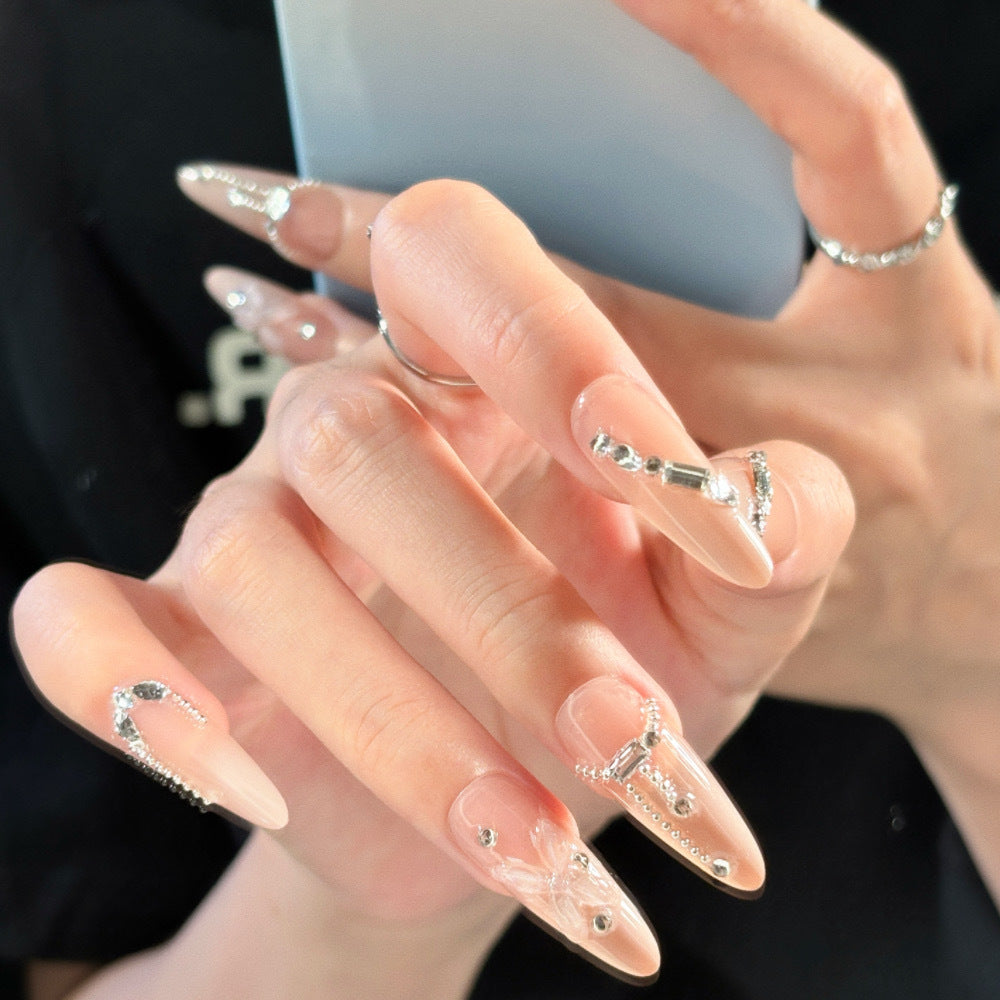 Decorative Stiletto Press-On Nails with Crystal Accents Bowlift