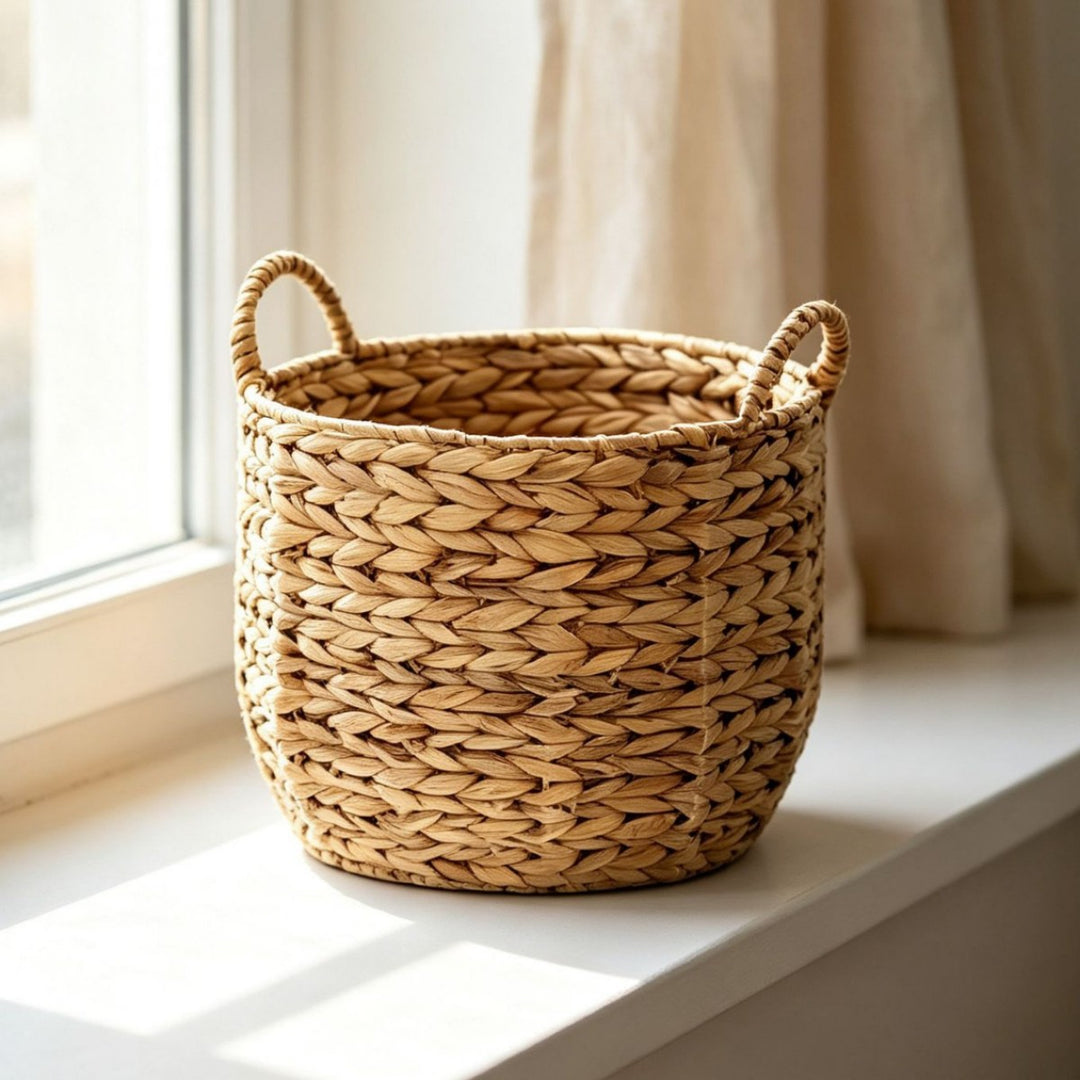 Handwoven decorative basket with heart motif Bowlift