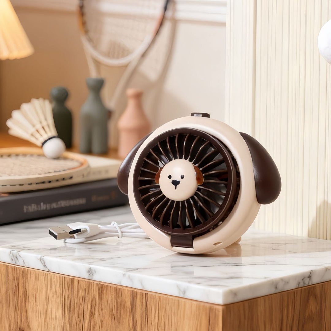 Ladies Hand Fan in playful dog design Bowlift