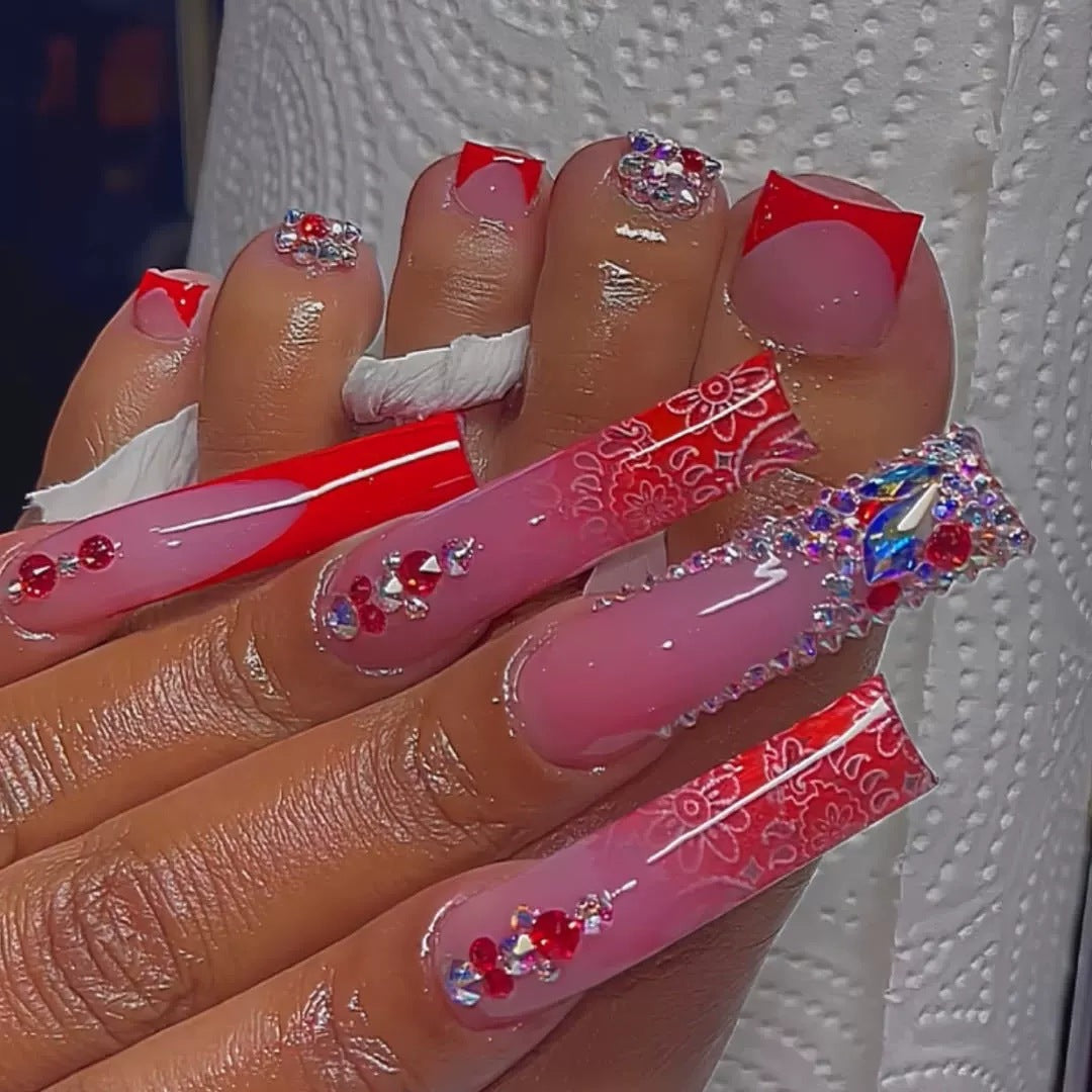 Decorative 3D Press-On Nail Art with Gemstone Accents Bowlift 1788434622