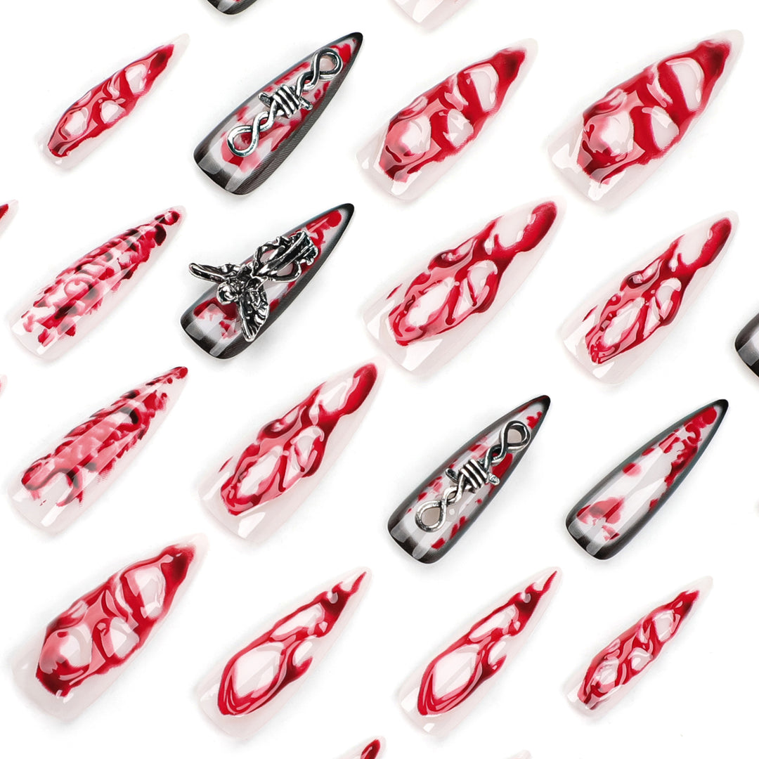 Artistic stiletto nails with blood and 3D design Bowlift